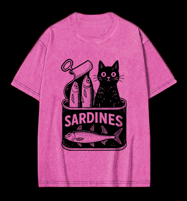 Sardines Can Black Cat Vintage Washed 100% Cotton T-Shirt