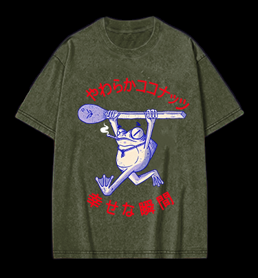 Frog's Happy Moment Vintage Washed 100% Cotton T-Shirt