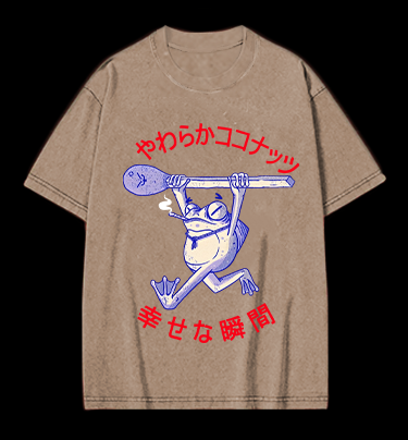 Frog's Happy Moment Vintage Washed 100% Cotton T-Shirt