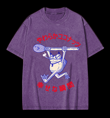 Frog's Happy Moment Vintage Washed 100% Cotton T-Shirt