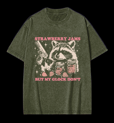 Raccoon Strawberry Jam Gang Vintage Washed 100% Cotton T-Shirt