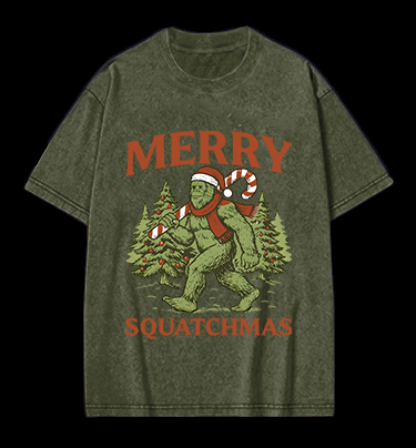 Bigfoot's Merry Squatchmas Vintage Washed 100% Cotton T-Shirt