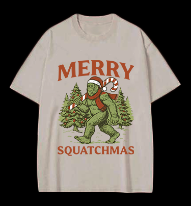 Bigfoot's Merry Squatchmas Vintage Washed 100% Cotton T-Shirt