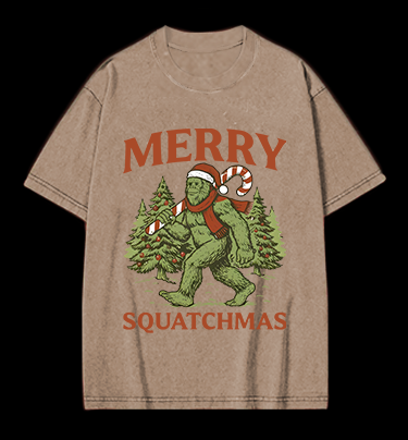 Bigfoot's Merry Squatchmas Vintage Washed 100% Cotton T-Shirt