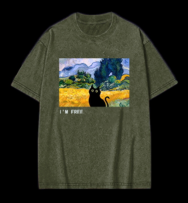 Artistic Cat's Freedom Vintage Washed 100% Cotton T-Shirt