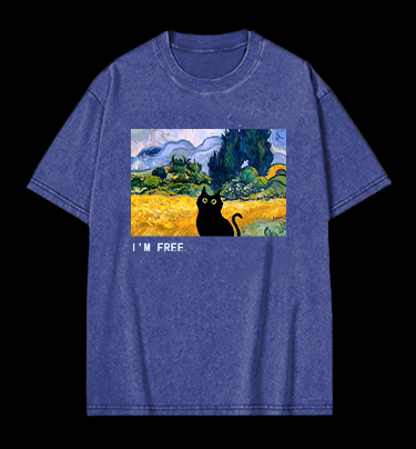 Artistic Cat's Freedom Vintage Washed 100% Cotton T-Shirt