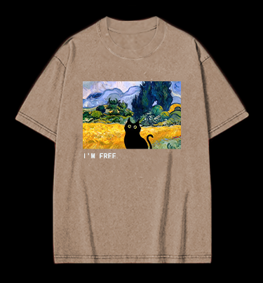 Artistic Cat's Freedom Vintage Washed 100% Cotton T-Shirt