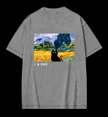 Artistic Cat's Freedom Vintage Washed 100% Cotton T-Shirt