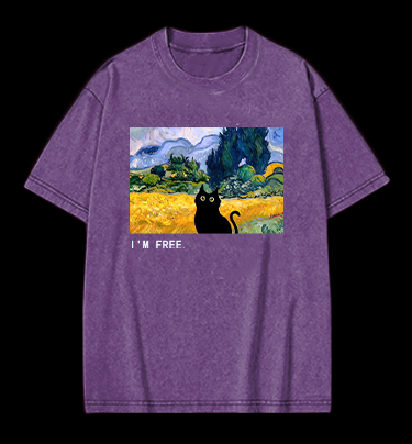 Artistic Cat's Freedom Vintage Washed 100% Cotton T-Shirt