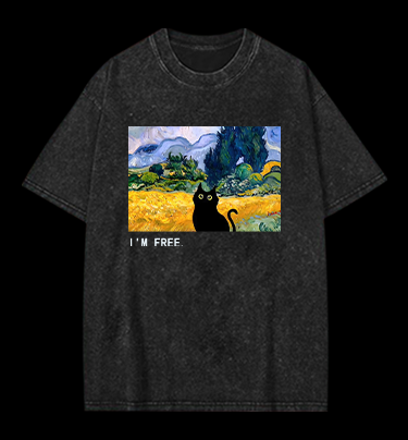 Artistic Cat's Freedom Vintage Washed 100% Cotton T-Shirt