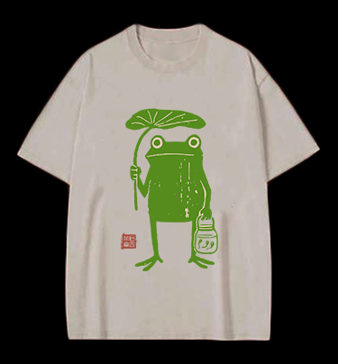 Frogs Taking Shelter From The Rain  Vintage Washed 100% Cotton T-Shirt