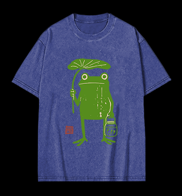 Frogs Taking Shelter From The Rain  Vintage Washed 100% Cotton T-Shirt