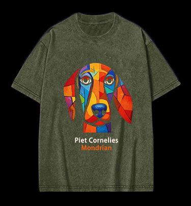 Piet Cornelies Mondrian Dog Vintage Washed 100% Cotton T-Shirt
