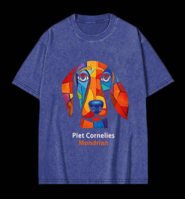 Piet Cornelies Mondrian Dog Vintage Washed 100% Cotton T-Shirt