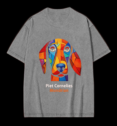 Piet Cornelies Mondrian Dog Vintage Washed 100% Cotton T-Shirt