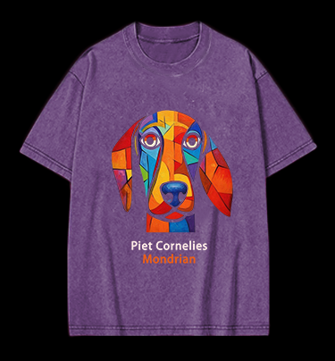 Piet Cornelies Mondrian Dog Vintage Washed 100% Cotton T-Shirt