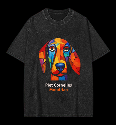 Piet Cornelies Mondrian Dog Vintage Washed 100% Cotton T-Shirt