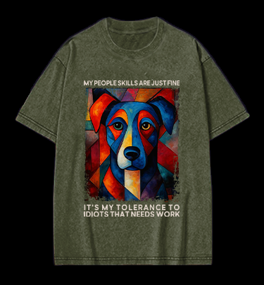 Piet Cornelies Mondrian Dog  Vintage Washed 100% Cotton T-Shirt
