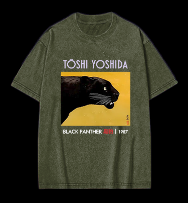 Toshi Yoshida Black Panther Vintage Washed 100% Cotton T-Shirt