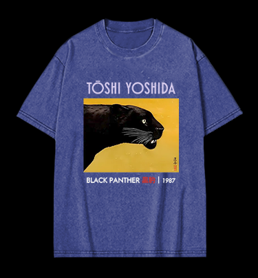 Toshi Yoshida Black Panther Vintage Washed 100% Cotton T-Shirt