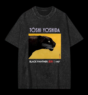 Toshi Yoshida Black Panther Vintage Washed 100% Cotton T-Shirt