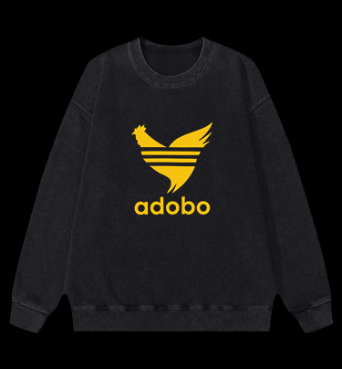 Adobo??¡ê¡ès Rooster Logo Vintage Washed 100% Cotton Sweatshirt - TheDrunkShark