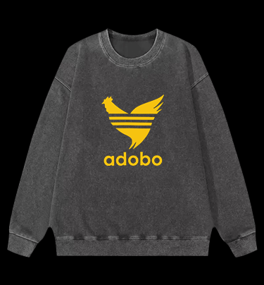 Adobo??¡ê¡ès Rooster Logo Vintage Washed 100% Cotton Sweatshirt - TheDrunkShark