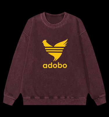 Adobo??¡ê¡ès Rooster Logo Vintage Washed 100% Cotton Sweatshirt - TheDrunkShark