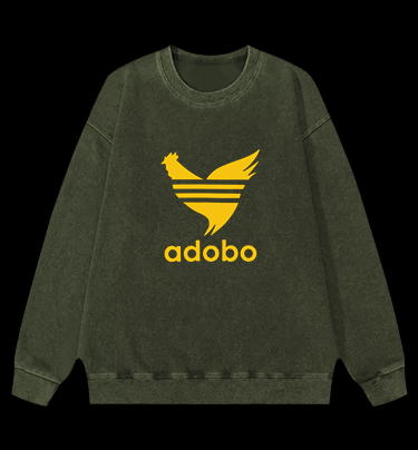 Adobo??¡ê¡ès Rooster Logo Vintage Washed 100% Cotton Sweatshirt - TheDrunkShark
