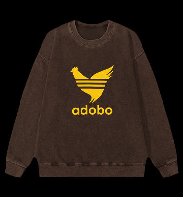 Adobo??¡ê¡ès Rooster Logo Vintage Washed 100% Cotton Sweatshirt - TheDrunkShark