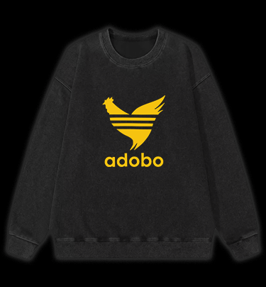Adobo??¡ê¡ès Rooster Logo Vintage Washed 100% Cotton Sweatshirt - TheDrunkShark