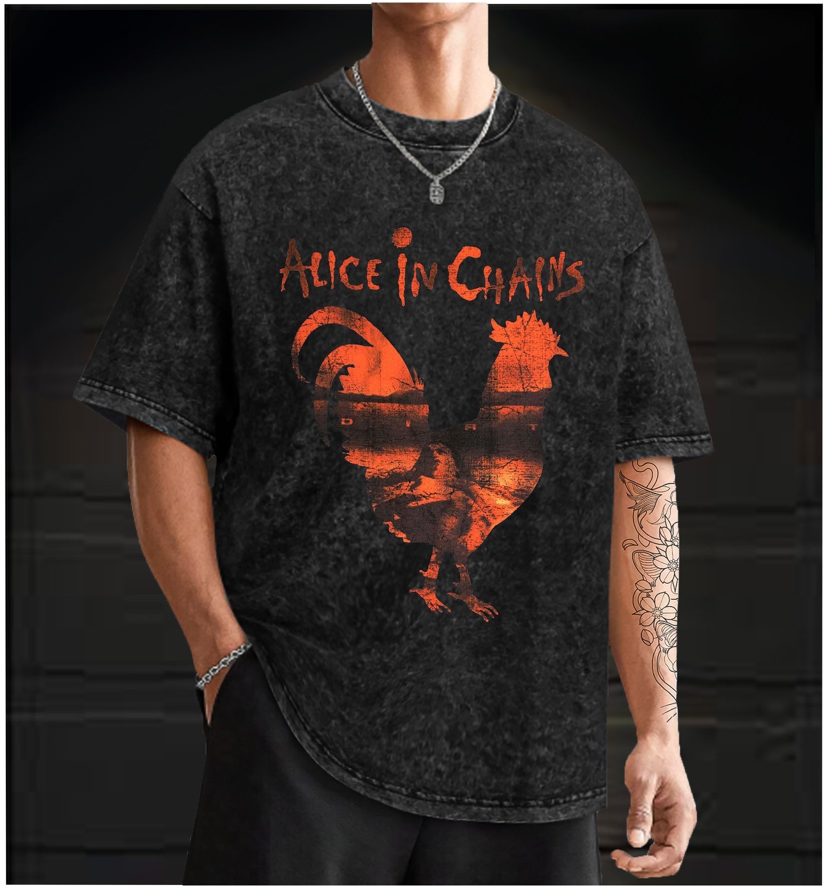  Alice In Chains  Rooster Vintage Washed 100% Cotton T-Shirt - TheDrunkShark