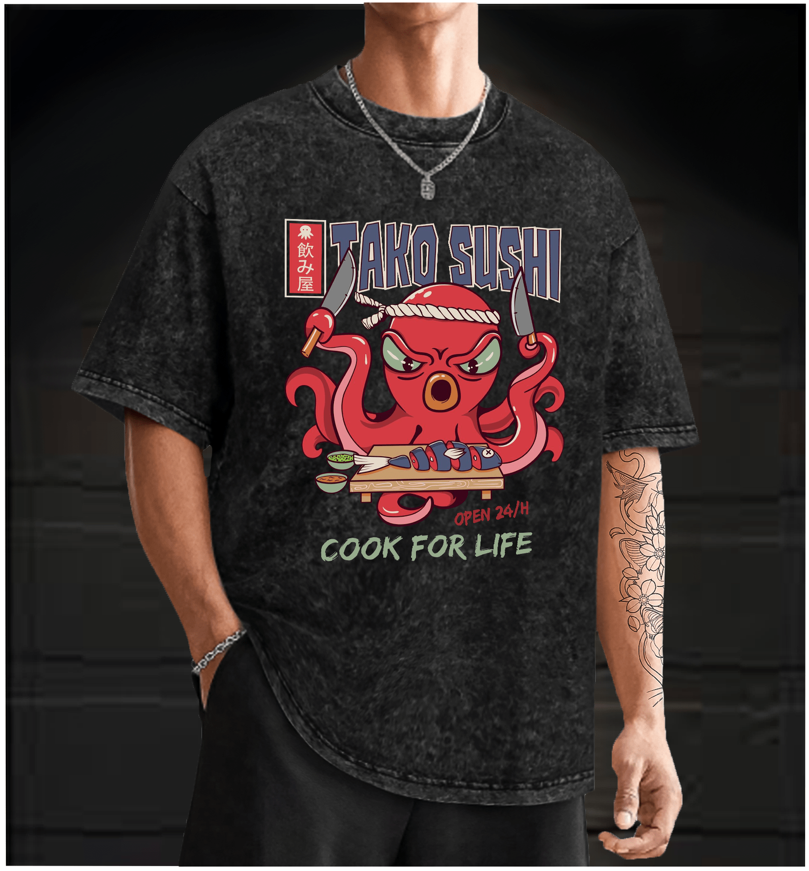 Angry Octopus Sushi Vintage Washed 100% Cotton T-Shirt - TheDrunkShark