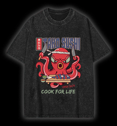 Angry Octopus Sushi Vintage Washed 100% Cotton T-Shirt - TheDrunkShark