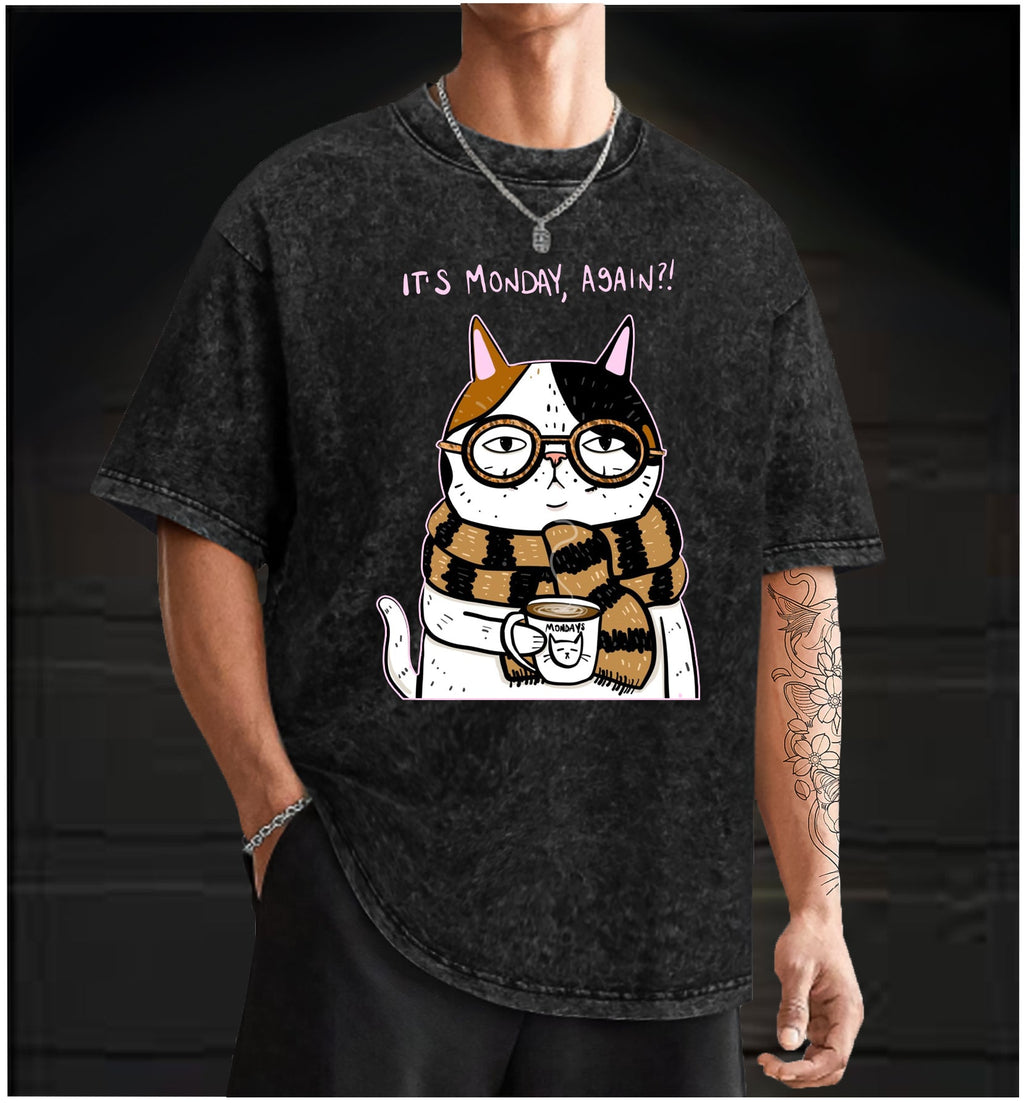  Another Meownday  Cat Vintage Washed 100% Cotton T-Shirt - TheDrunkShark