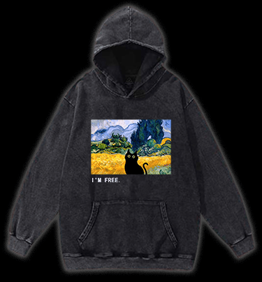 Artistic Cat's Freedom Vintage Washed 100% Cotton Hoodie - TheDrunkShark