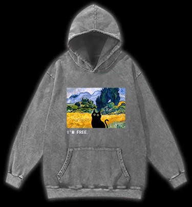 Artistic Cat's Freedom Vintage Washed 100% Cotton Hoodie - TheDrunkShark