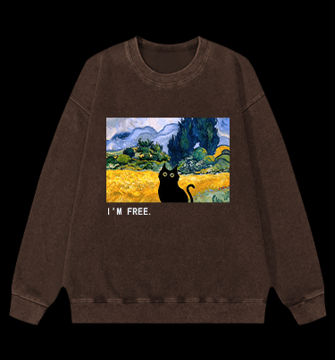 Artistic Cat's Freedom Vintage Washed 100% Cotton Sweatshirt - TheDrunkShark