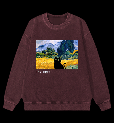 Artistic Cat's Freedom Vintage Washed 100% Cotton Sweatshirt - TheDrunkShark
