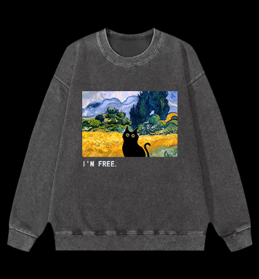 Artistic Cat's Freedom Vintage Washed 100% Cotton Sweatshirt - TheDrunkShark