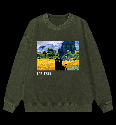 Artistic Cat's Freedom Vintage Washed 100% Cotton Sweatshirt - TheDrunkShark
