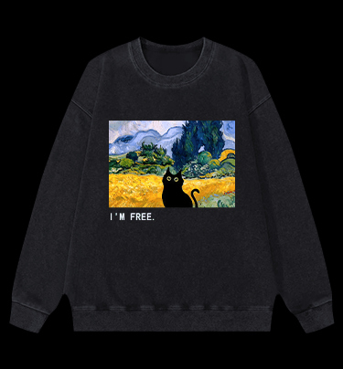 Artistic Cat's Freedom Vintage Washed 100% Cotton Sweatshirt - TheDrunkShark