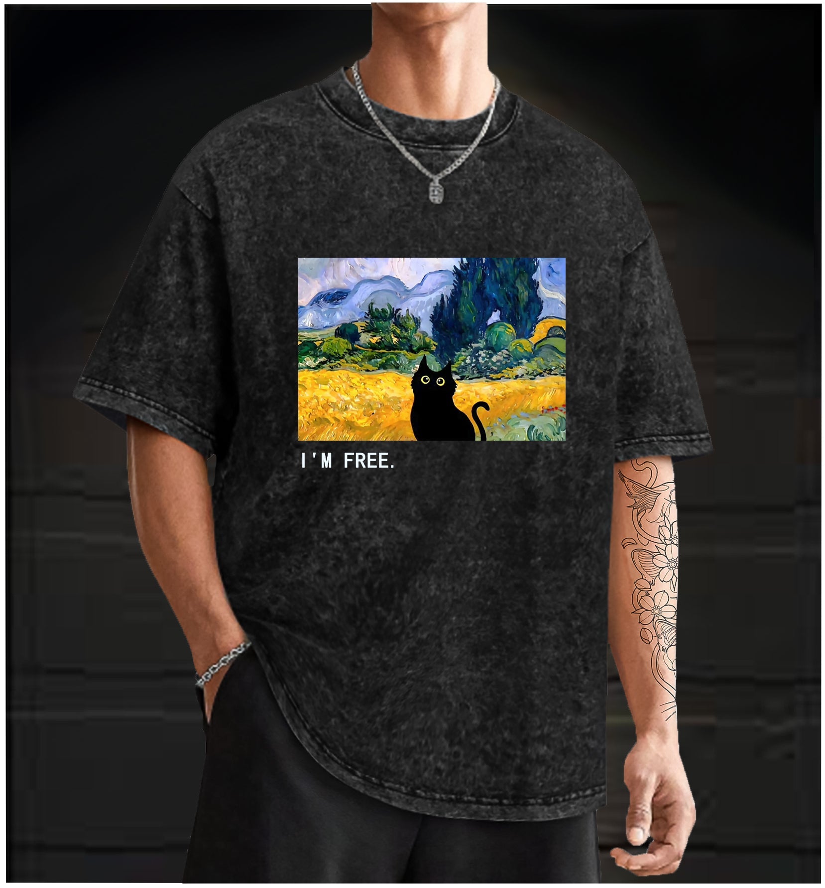  Artistic Cat's Freedom Vintage Washed 100% Cotton T-Shirt - TheDrunkShark