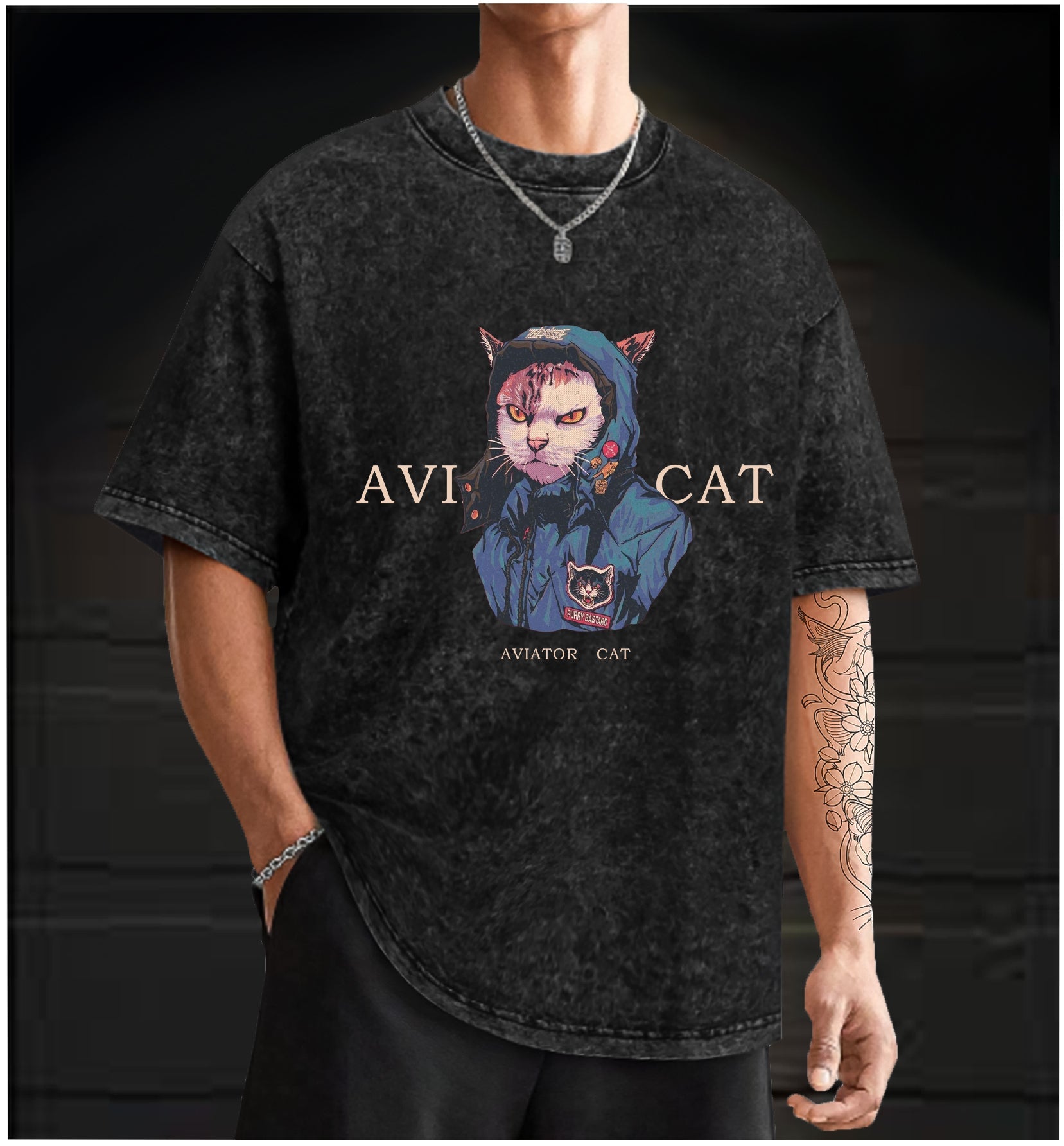  Aviator Cat Vintage Washed 100% Cotton T-Shirt - TheDrunkShark