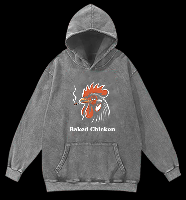 Baked Chicken Smoking Vintage Washed 100% Cotton Hoodie - TheDrunkShark