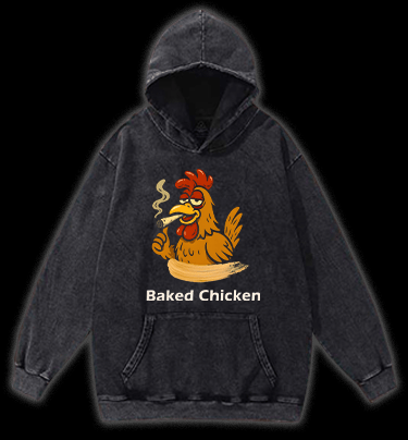 Baked Chicken Smoking Vintage Washed 100% Cotton Hoodie - TheDrunkShark