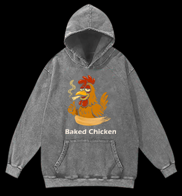 Baked Chicken Smoking Vintage Washed 100% Cotton Hoodie - TheDrunkShark