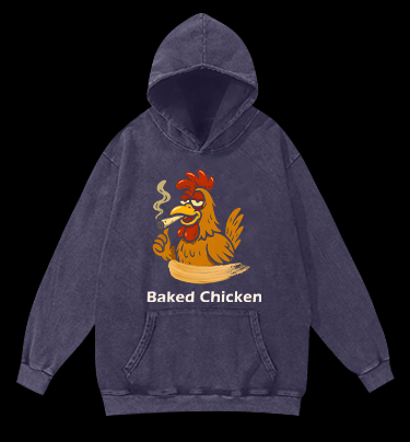 Baked Chicken Smoking Vintage Washed 100% Cotton Hoodie - TheDrunkShark