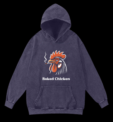 Baked Chicken Smoking Vintage Washed 100% Cotton Hoodie - TheDrunkShark