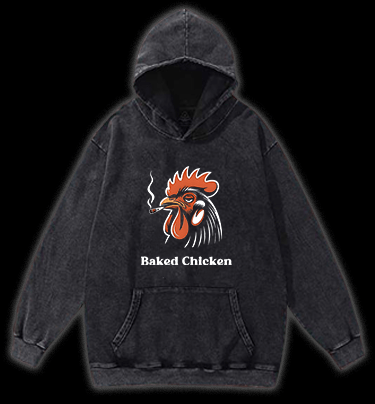 Baked Chicken Smoking Vintage Washed 100% Cotton Hoodie - TheDrunkShark